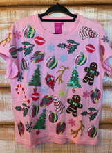 Load image into Gallery viewer, QOS Pink Christmas Icons  Tee
