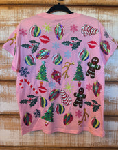 Load image into Gallery viewer, QOS Pink Christmas Icons  Tee
