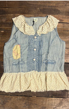 Load image into Gallery viewer, Vintage Whispers light chambray top flat lay
