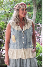 Load image into Gallery viewer, Vintage Whispers light chambray top on model
